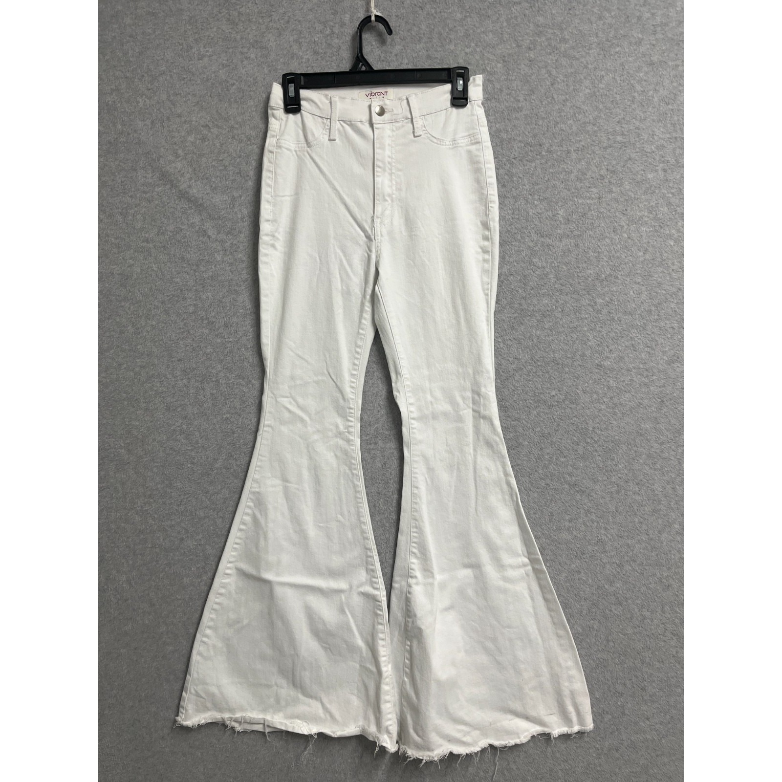 Vibrant Miu Flare Jeans Womens 27w White Denim Cotton Light Wash Frayed Hem